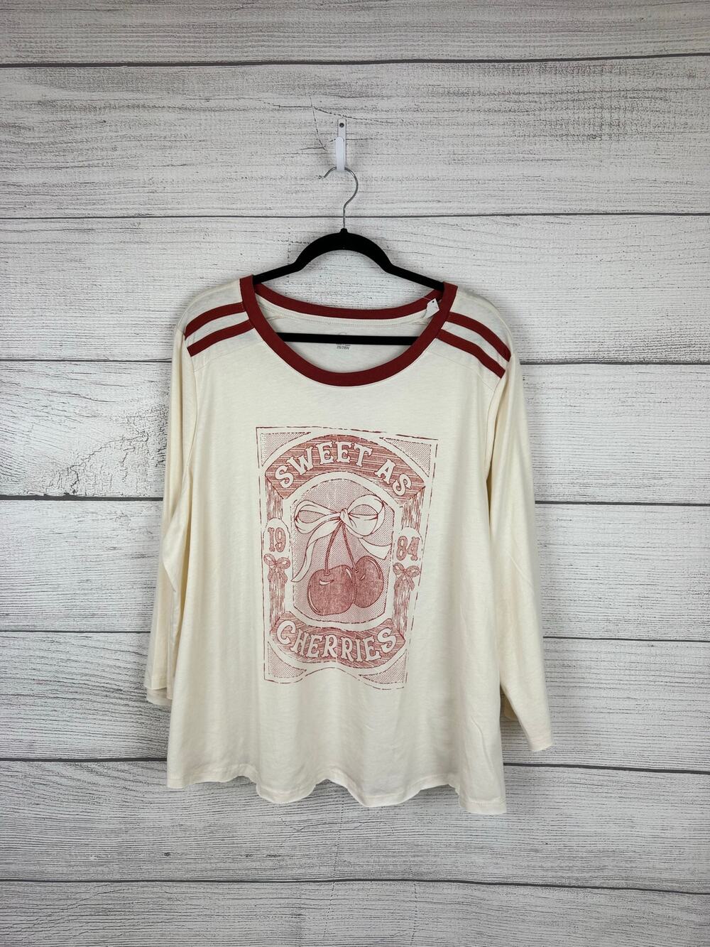Cato Plus Size Cream & Red Cherry Graphic Tee Size 26/28W
